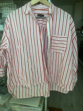 Jcrew Striped Button-Up Blouse in Red and White
